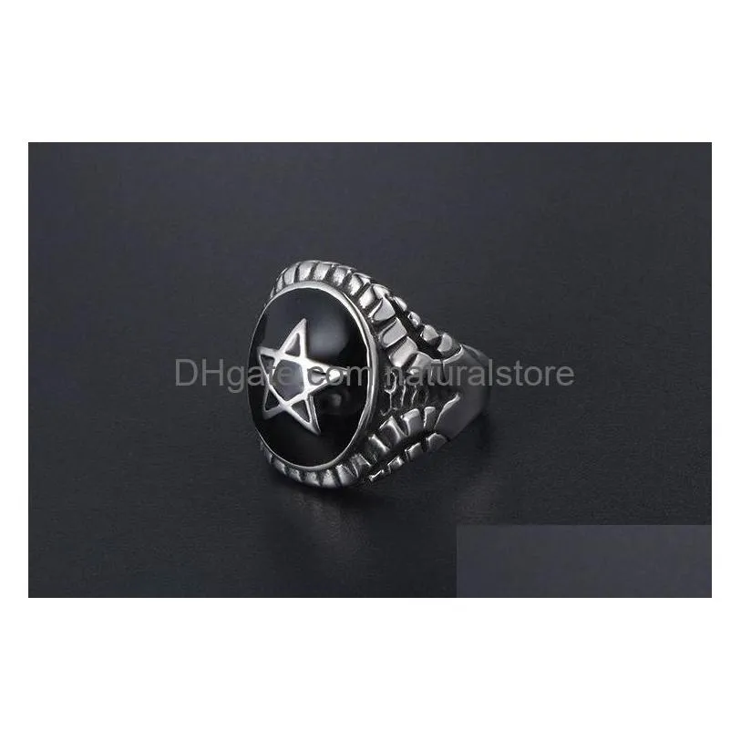 new pentagram ring 316l stainless steel titanium men ring rock  punk fashion jewelry cluster rings