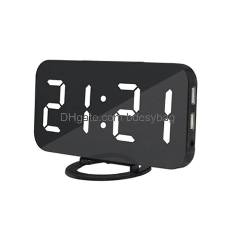 desk table clocks led alarm clock with dual usb charging port for mobile phone mirror snooze function automatic dimming