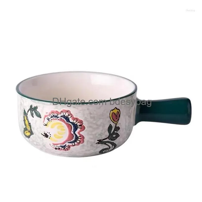 bowls handpainted japanesestyle ceramic handle bowl creative personality salad breakfast household soup noodle