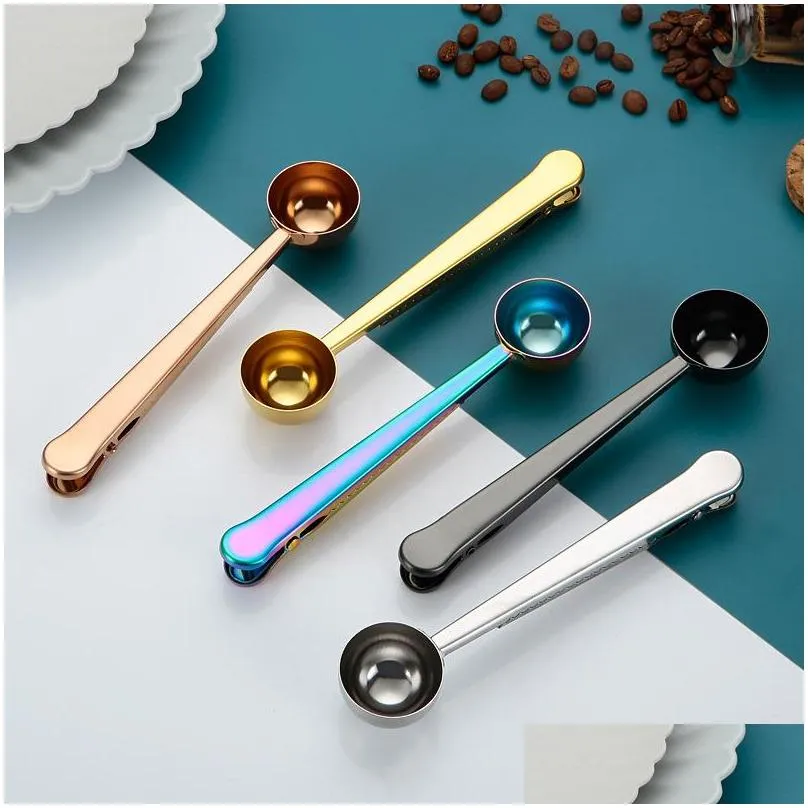 twoinone stainless steel coffee spoon sealing clip kitchen gold accessories recipient cafe expresso cucharilla decoration