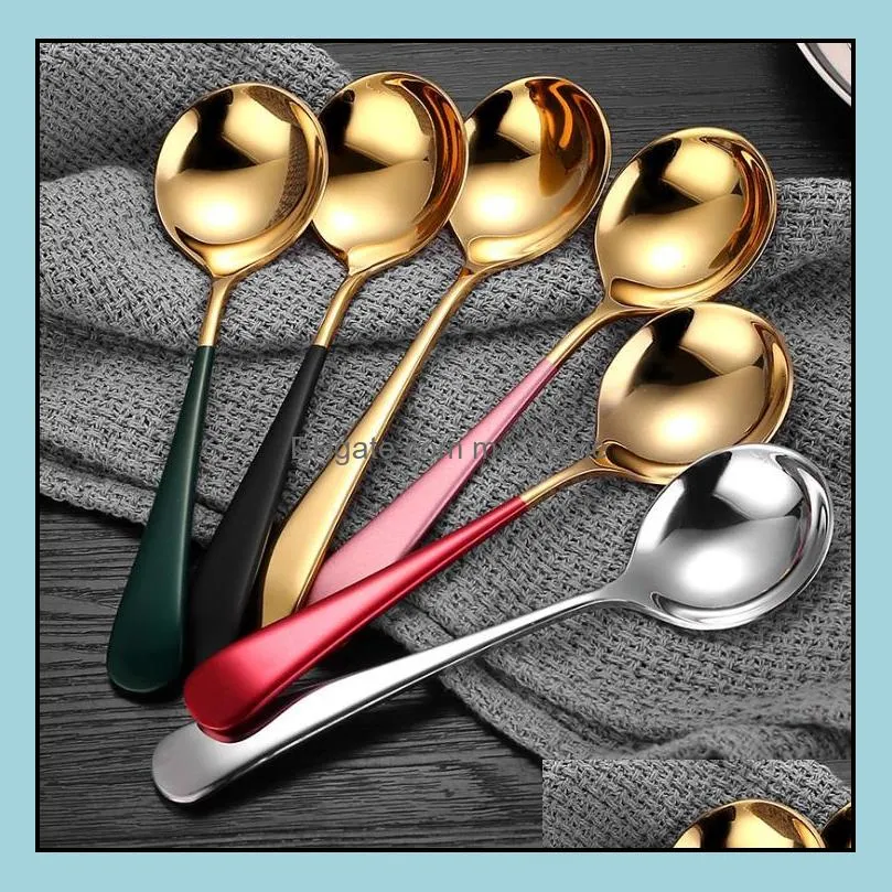 ice cream dessert spoon candy handle coffee spoons gold stainless steel kitchen bar flatware tableware sn3886