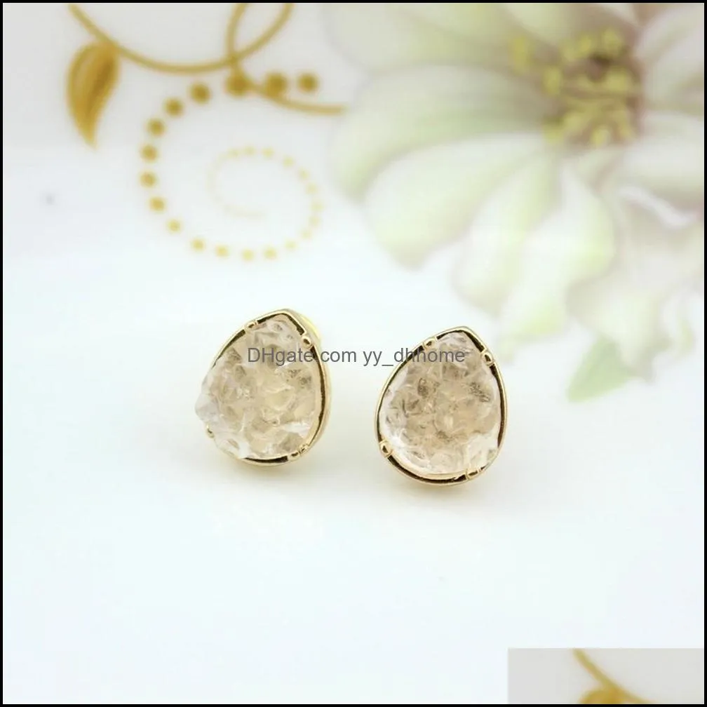 fashion gold silver round teardrop square druzy stud earrings mini geometric dot black quartze stone drusy earring jewelry