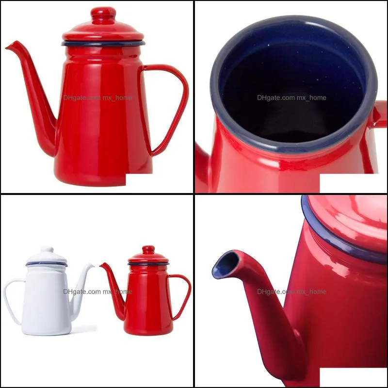 1.1l highgrade enamel coffee pot pour over milk water jug pitcher barista teapot kettle for gas stove and induction cooker red