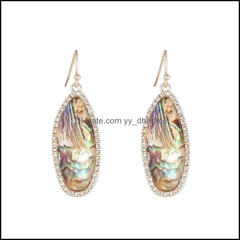 fashion acrylic abalone shell paper charms earrings rhinstone gold color dangle brincos pendientes brand jewelry women