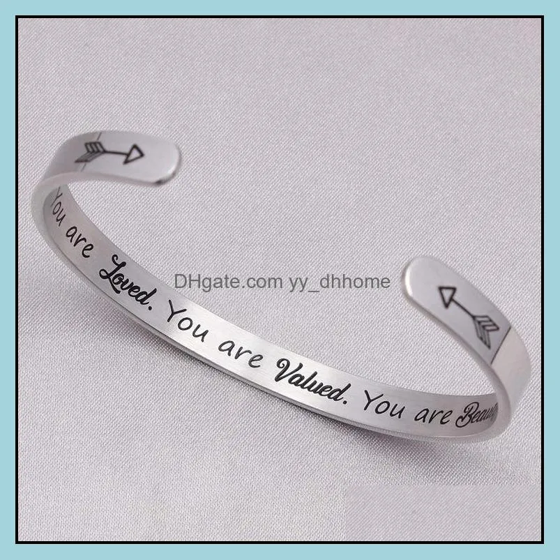 stainless steel open cuff bracelet bangels friendship jewelry personalized letter initial bracelets you are loved jewellry