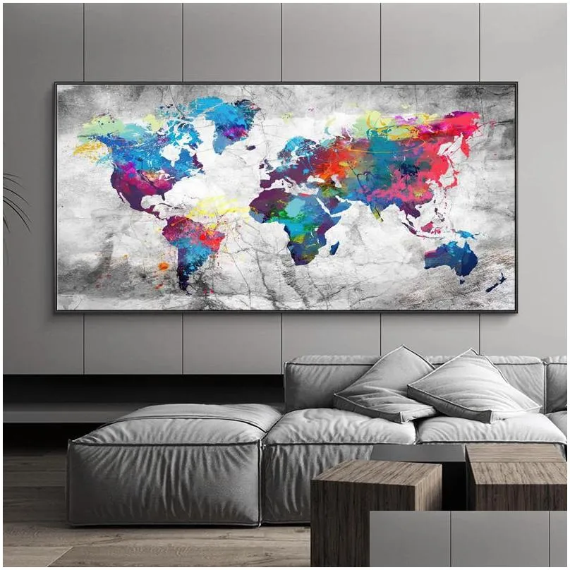 vintage world map posters abstract retro prints canvas painting indoor decorations wall art pictures for living room home decor