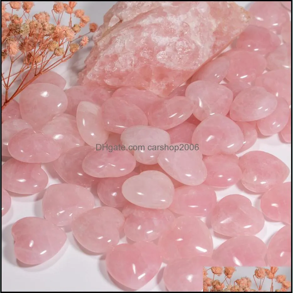 natural pink crystal stone ornaments carved 25x10mm heart chakra reiki healing quartz jewelry making home decor