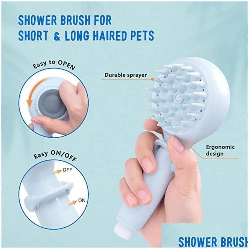 pet shower head bath brush 2in1 cat dog spa massage comb soft silicone petshower hair grooming cmob dog cleaning tool