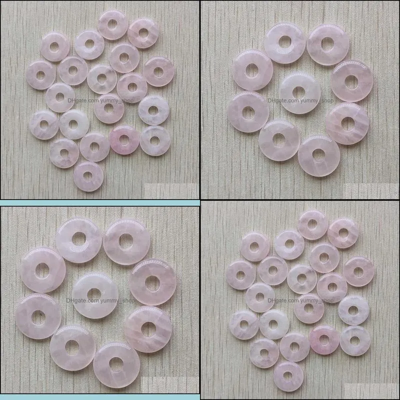 round ssorted 18mm circle donut pink rose quartz natural stone charms crystal pendants for necklace accessories jewelry making