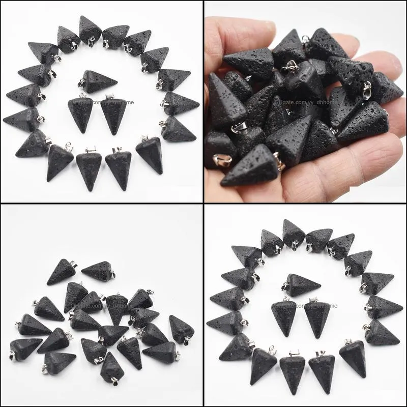 natural volcanic lava stone faceted cone pendulum charms pendants for jewelry making wholesale fashion high quality