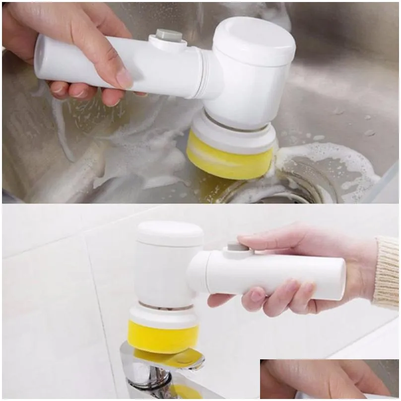 5in1 handheld bathtub brush kitchen bathroom sink cleaning tool 3 brush head efficient cleaning toilet tub electric brush