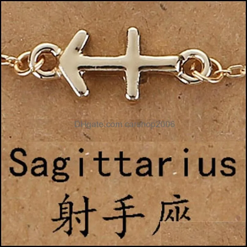 12 constellations zodiac pattern bracelets with card alloy golden horoscope charm bracelet for women jewelry gift 440 z2