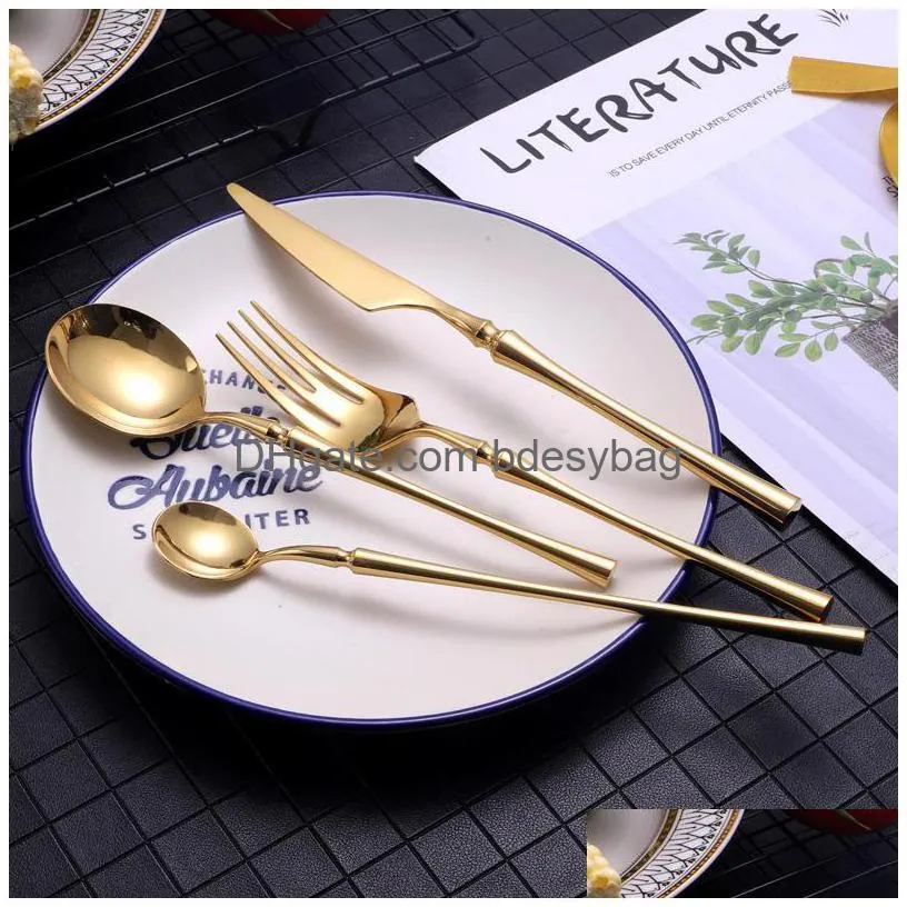 dinnerware sets bright gold 18/10 stainless steel luxury cutlery tableware knife spoon fork chopsticks flatware set dishwasher