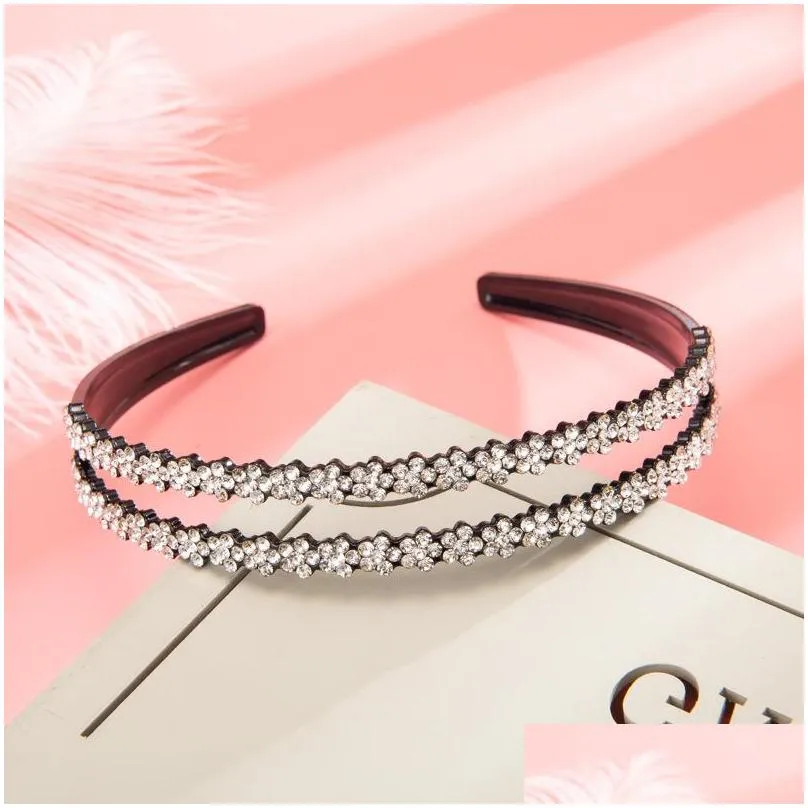 rhinestone crystal headbands hoop double row belt teeth non slip hairpin women resin headwear hair accessories gifts beauty 4 3yy m2