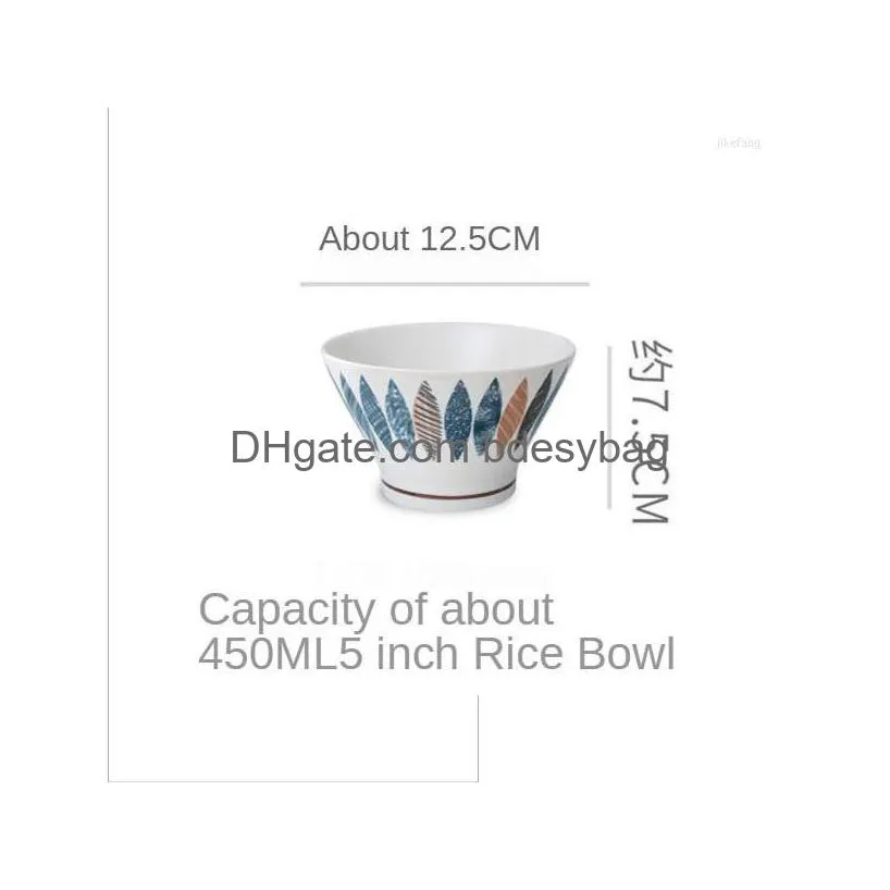 bowls japanese style highfooted bowl 5 inch hat underglaze ceramic tableware rice noodle antiscald fruit salad