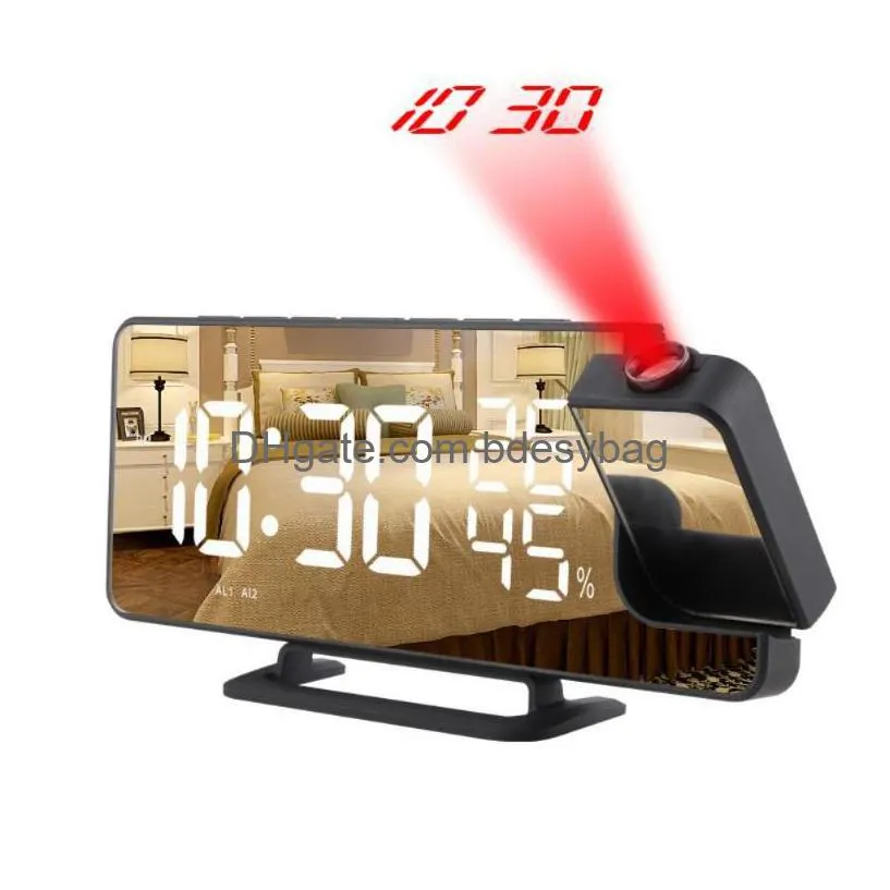 desk table clocks led digital alarm clock mirror projection temperature humidity display electronic projector snooze function fm