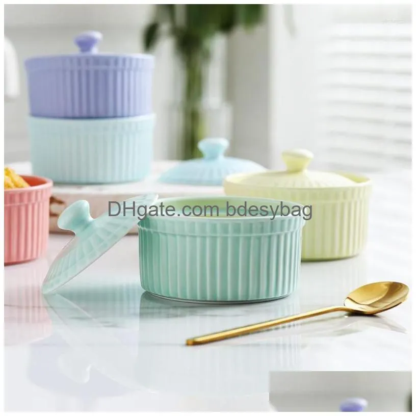 bowls creative souffle baking ceramic steamed egg with lid stew pot household tableware pudding cup dessert