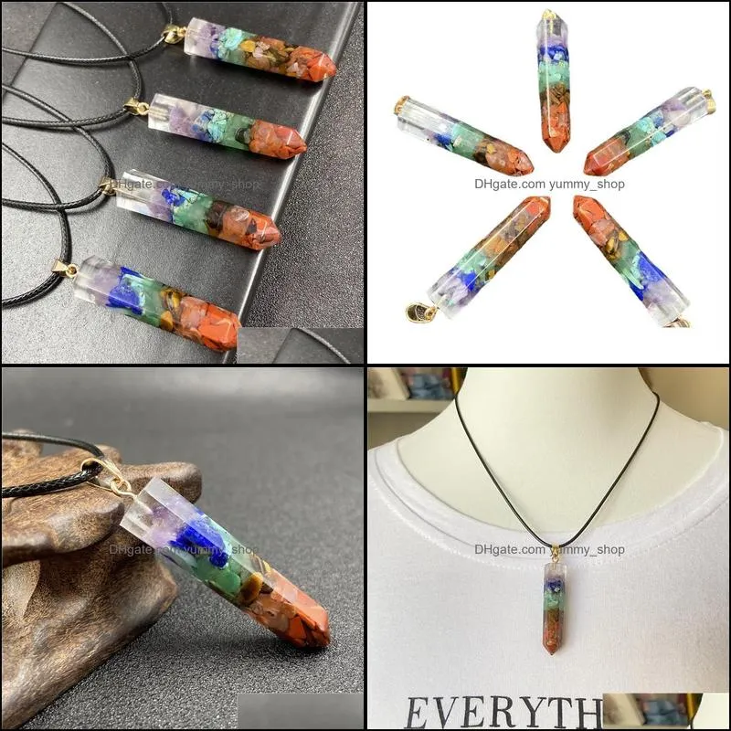 hexagonal prisms seven chakra pendulums natural stones pendant necklace amulet reiki healing crystal meditation for men women