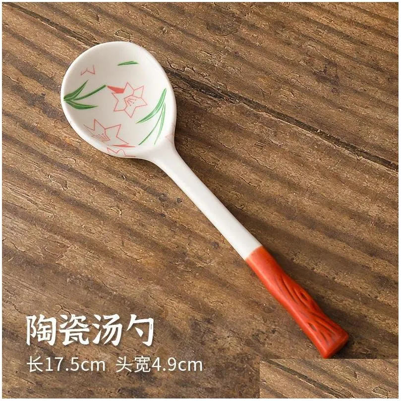 ins style japanese style stoneware small soupspoon ceramic spoon long handle spoon household cute creative rice spoon