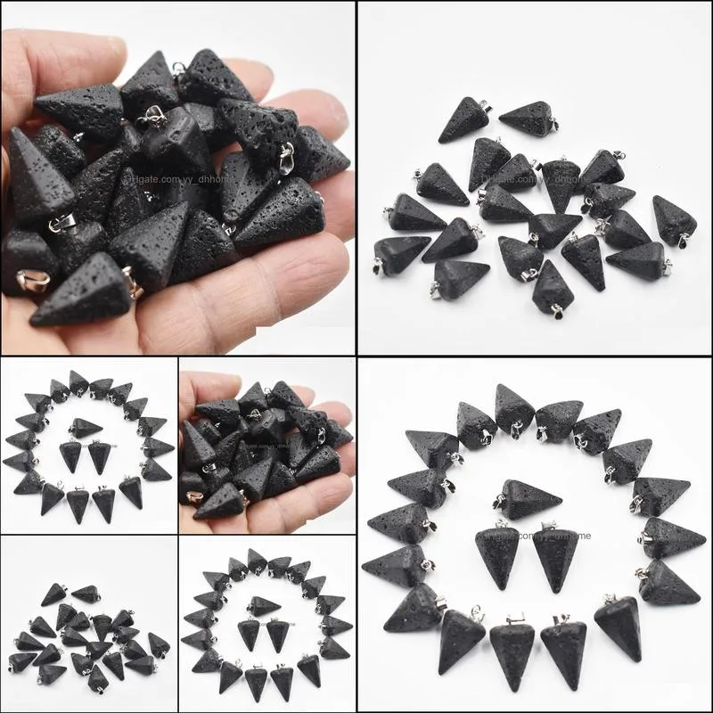 natural volcanic lava stone faceted cone pendulum charms pendants for jewelry making wholesale fashion high quality