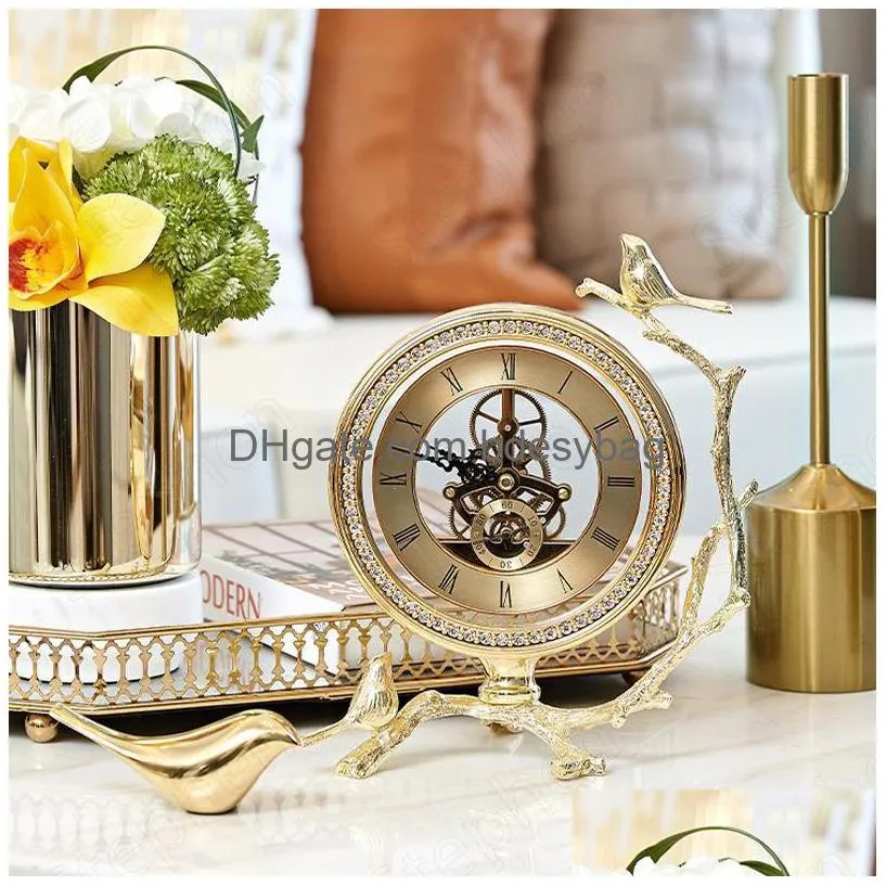 desk table clocks european golden bird clock vintage classical gilded living room desktop ornaments office bookcase decoration