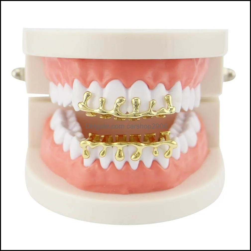 hip hop water drop grillz real gold plated hollow dental grills rapper body jewelry four colors golden silver rose gold gun black 664