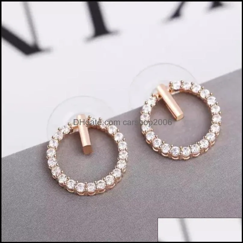 fashion 925 sterling silver crystal rhinestone geometric round stud earrings for women beautiful jewelry 1567 v2