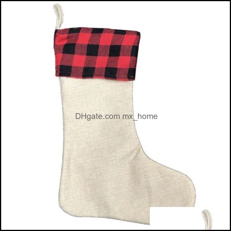 christmas stocking grid plaid xmas stocking pendent candy gifts bag pursework long socks christmas ornament gifts