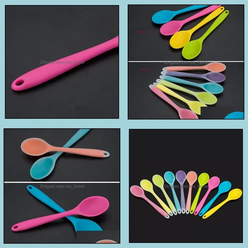 home use mini silicone spoon colorful heat resistant spoons kitchenware cooking tools utensil 20.5x4.5cm sn3410