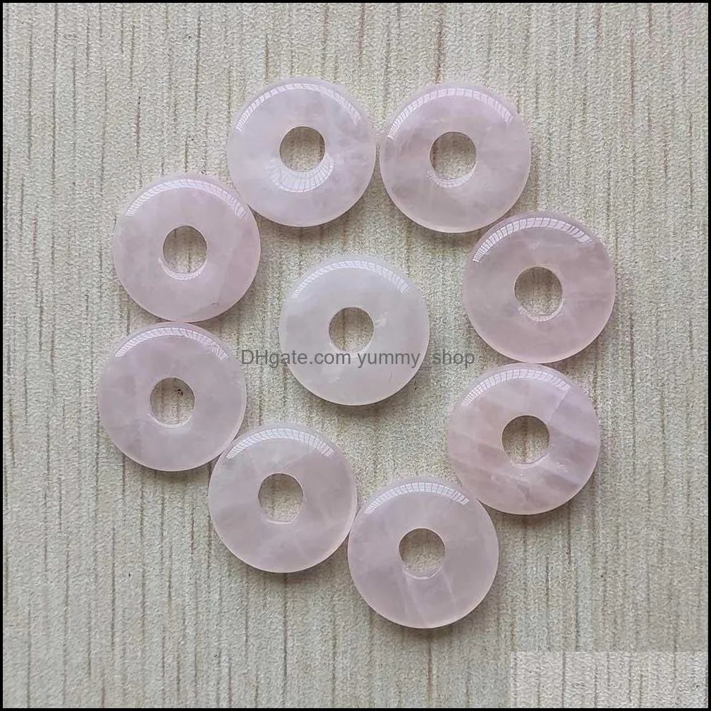 round ssorted 18mm circle donut pink rose quartz natural stone charms crystal pendants for necklace accessories jewelry making