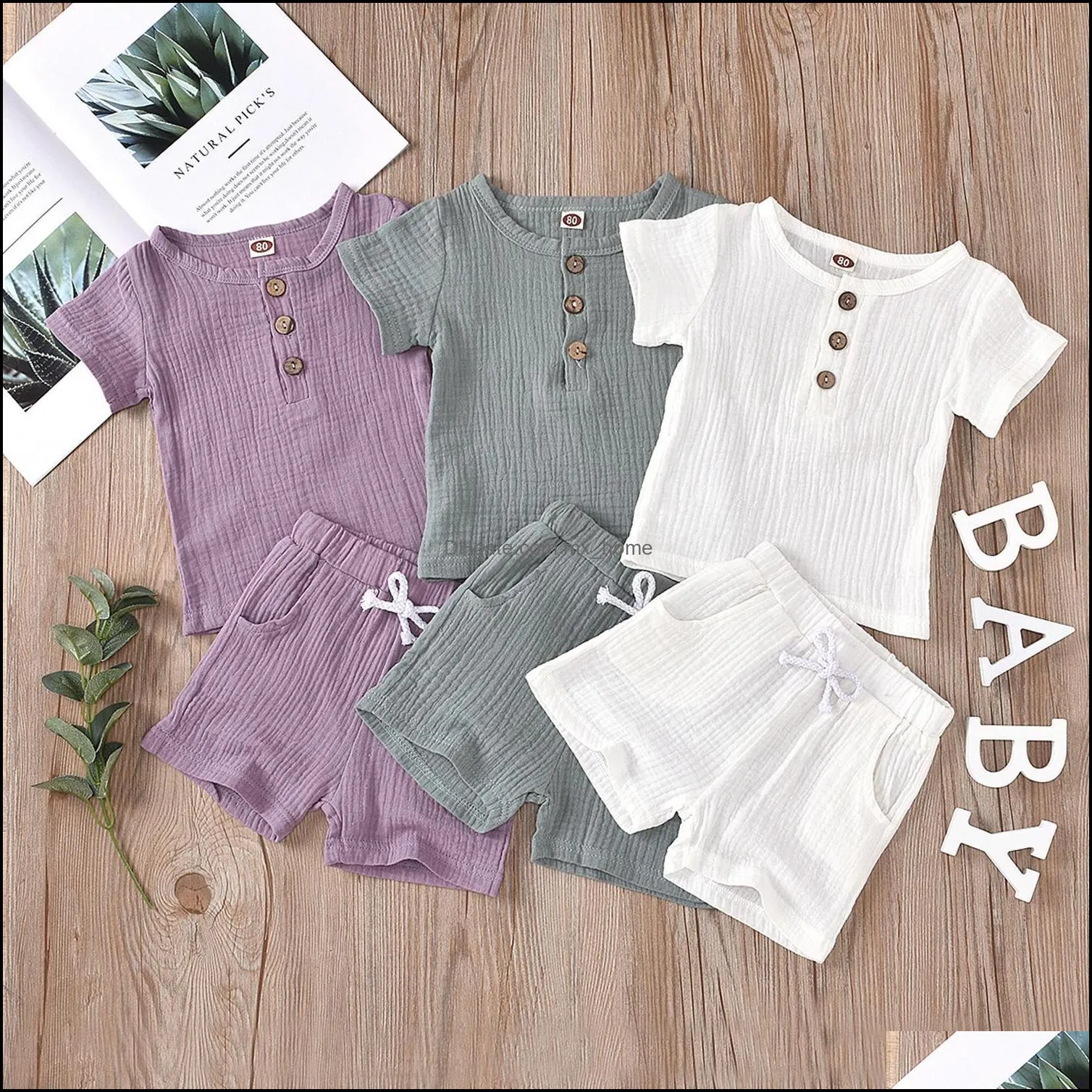 fashions baby kids girls boys children clothing sets organic linen cotton suits front buttons tops straps shorts 2pieces summer