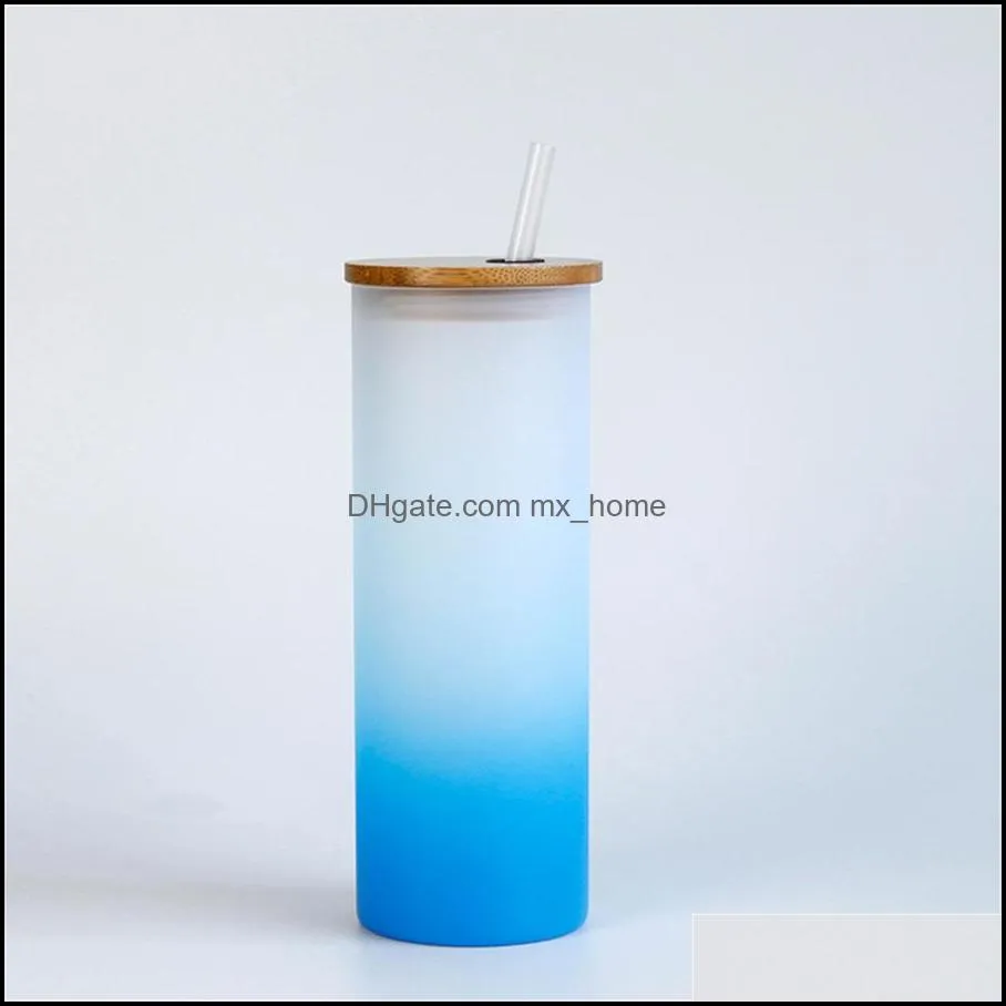 mugs color background gradient thermal sublimation glass bamboo cover frosted glass straw high temperature resistant