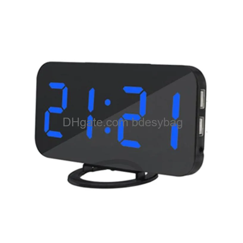 desk table clocks led alarm clock with dual usb charging port for mobile phone mirror snooze function automatic dimming