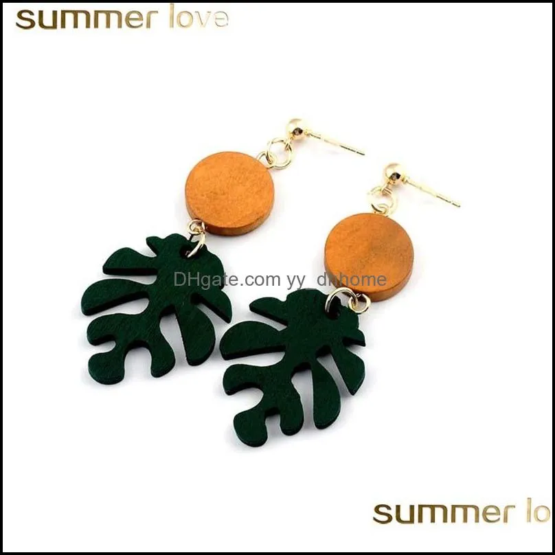  fashion bohemia leaf dangle earrings for women girls tropical plant wood drop earring summer beach jewelry party gifts