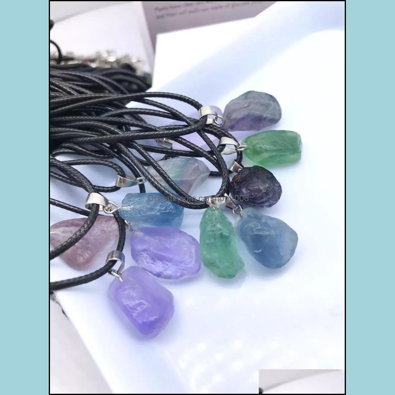 natural fluorite crystal pendant necklace energy stone healing meditation yoga gift wholesale