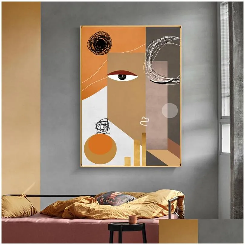 abstract face line nordic poster wall art pictures for living room canvas painting modern home decor sofa colorful geometry