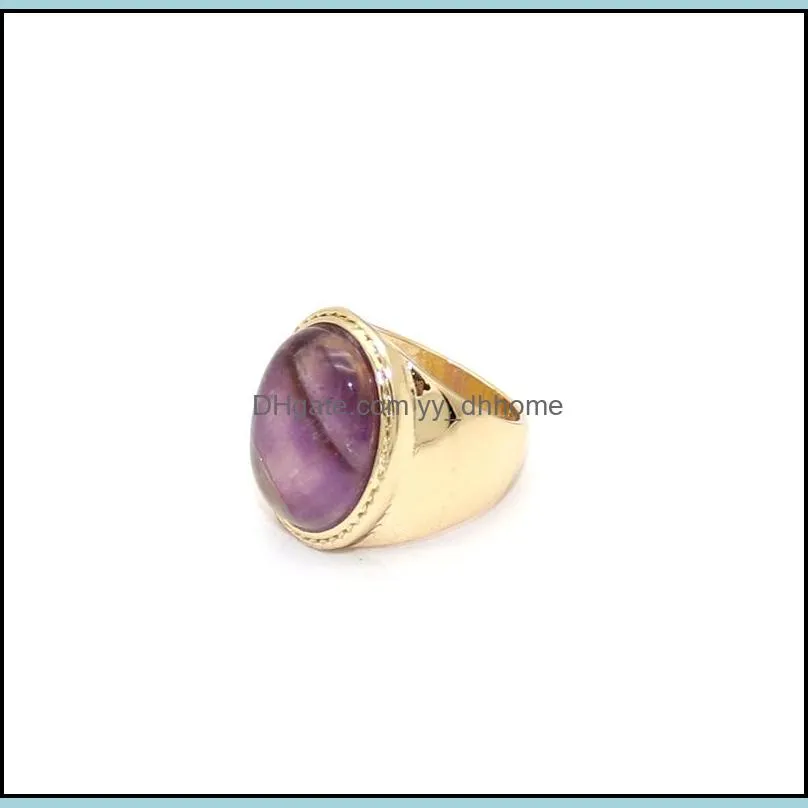 fashion gold plated oval amethyst quartz crystal rings geometric natural stone ring for women men jewelry gift