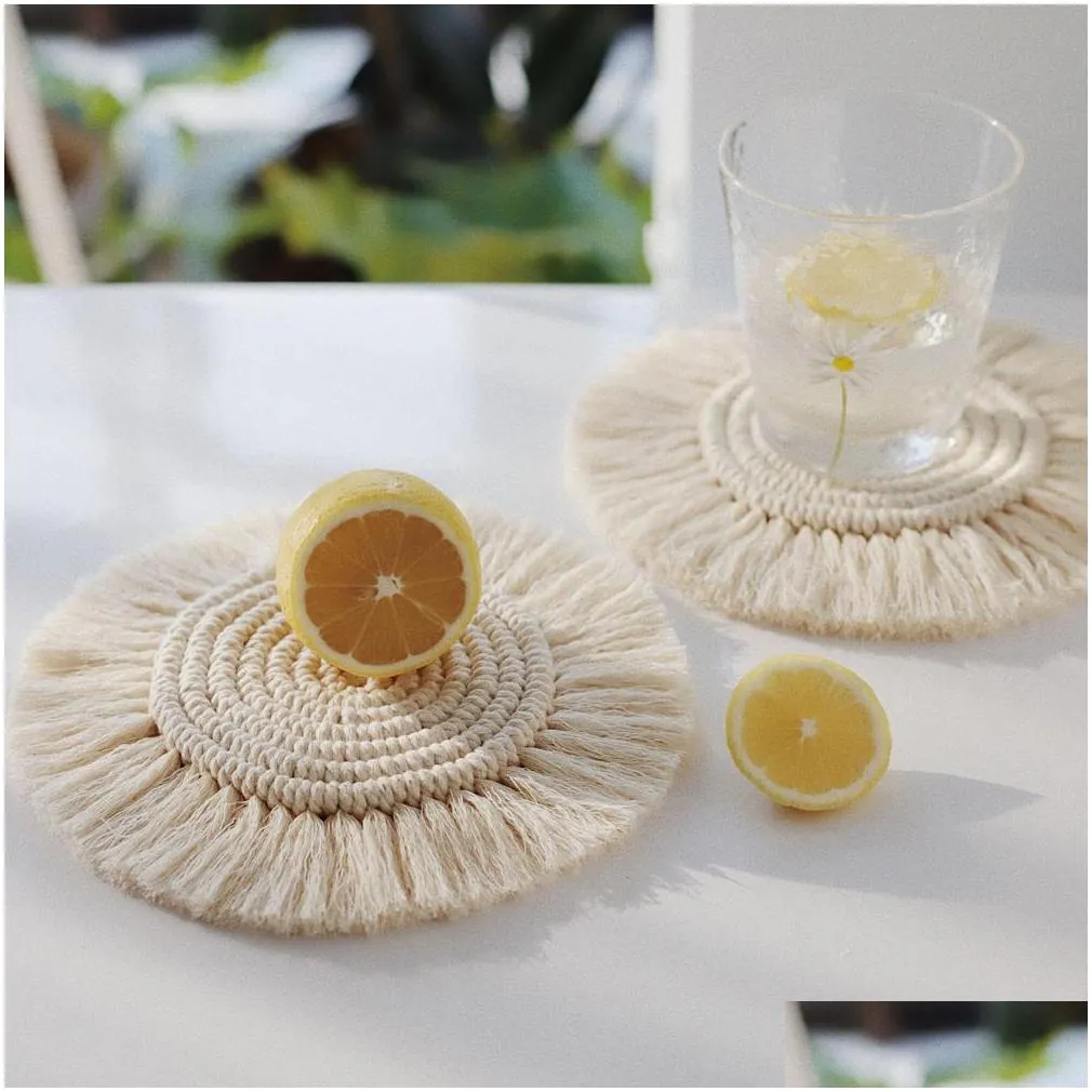 home creative cotton braid coaster handmade macrame cup cushion bohemia style nonslip cup mat