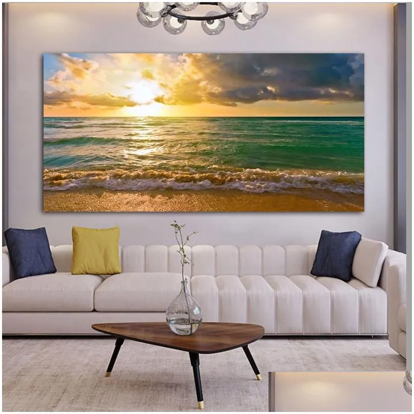wall painting landscape posters and prints canvas art seascape sunrise pictures for living room modern home decor sea beach