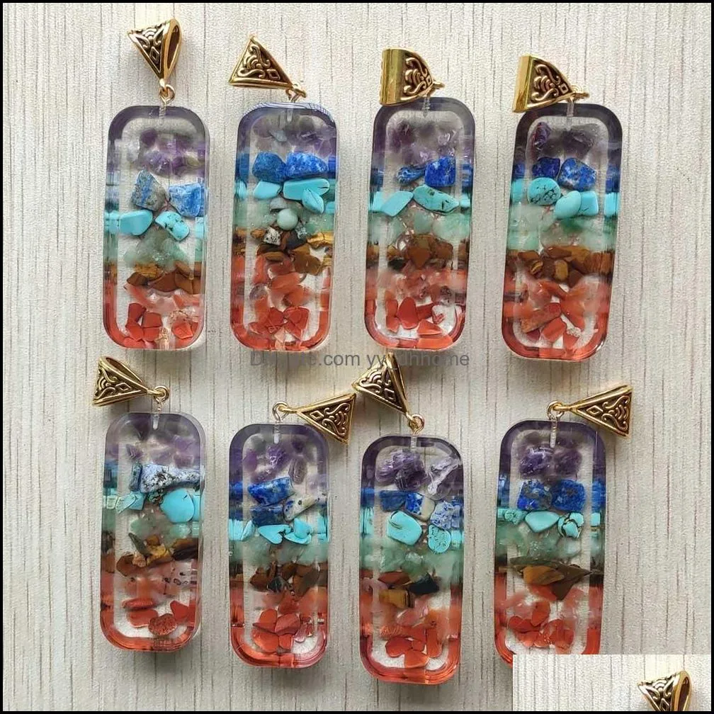 retro cuboid reiki chakra pendant natural amethysts lapis lazuli 7 colors stone pillar pendants charms wholesale