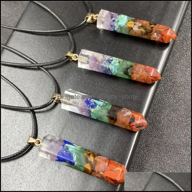 hexagonal prisms seven chakra pendulums natural stones pendant necklace amulet reiki healing crystal meditation for men women