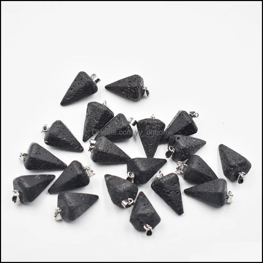 natural volcanic lava stone faceted cone pendulum charms pendants for jewelry making wholesale fashion high quality
