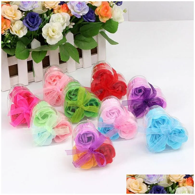 3pcs box packed heart shape handmade rose soap petal simulation flower paper flower soap 3pcsis1box valentines day birthday party