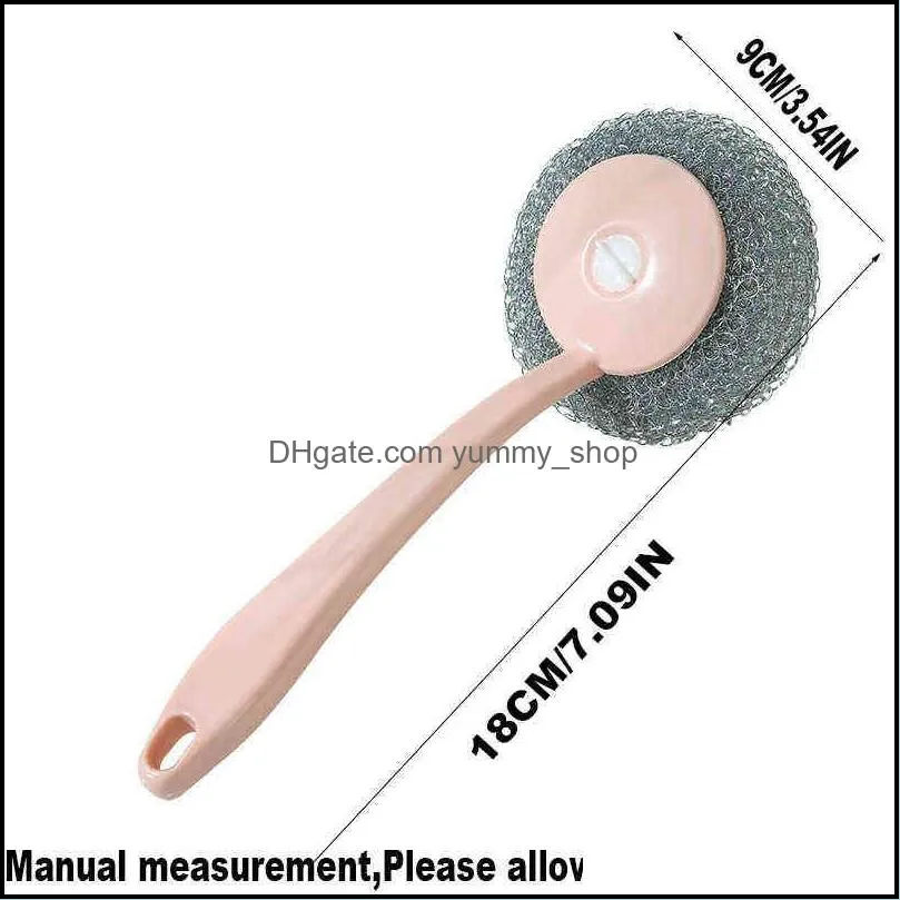 long handle wire ball brush pan cleaning dish handles washing brushes stainless steel hanging brushs kitchen tools vtm eb1037