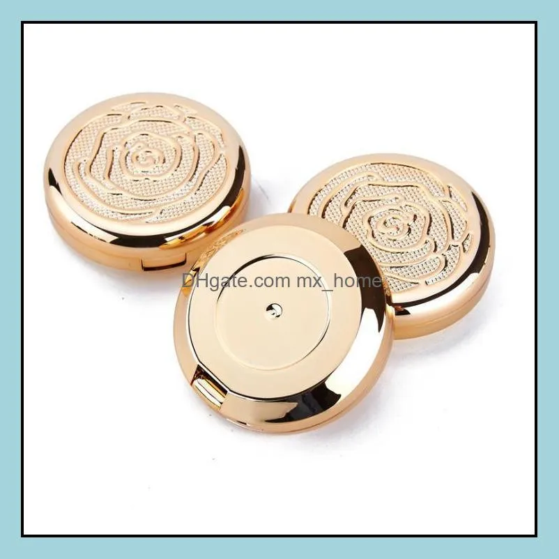 gold empty cosmetic eyeshadow case with aluminum pan mirror makeup powder puff compact container blush box sn3170