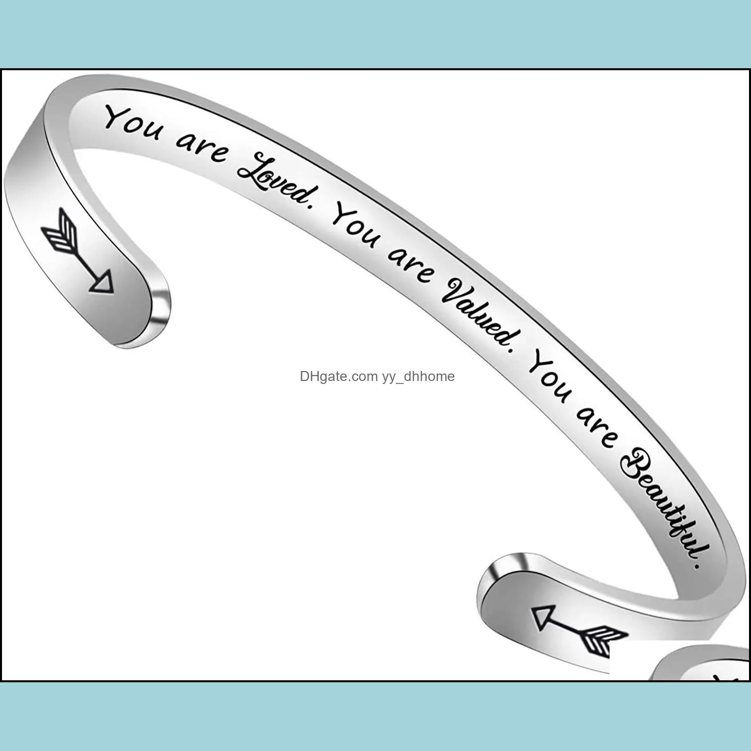 stainless steel open cuff bracelet bangels friendship jewelry personalized letter initial bracelets you are loved jewellry