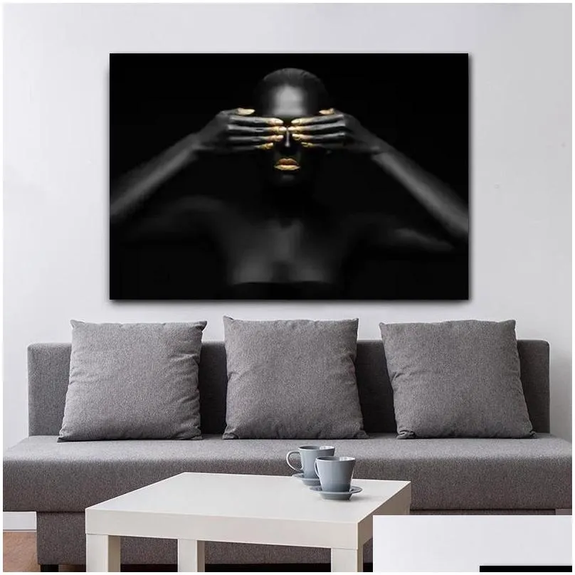 sexy african black gold woman pictures canvas prints decorative painting wall art for living room posters no frame