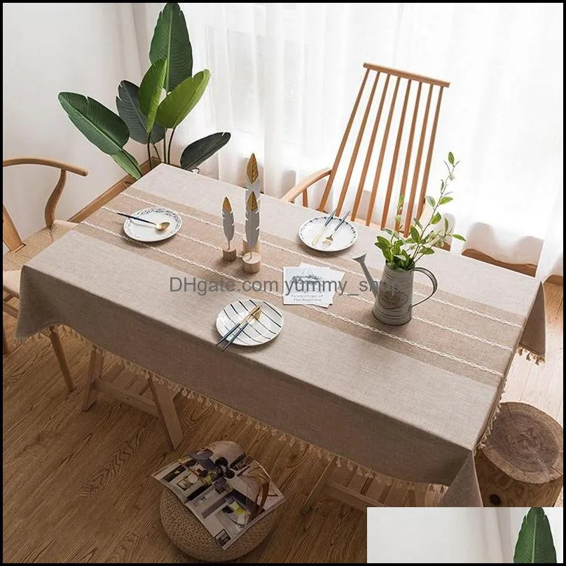 home decoration table cloth cotton linen tassel tablecloth stripe print rectangular tablecloth modern dining table cover for party