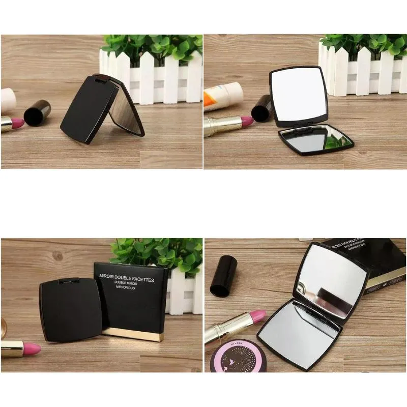 fashion acrylic cosmetic portable mirror folding velvet dust bag mirror with gift box black makeup mirror portable classic style