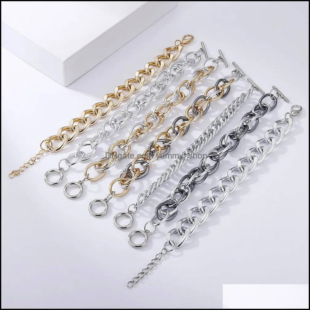 hiphop clasp bracelet aluminium alloy gold silver color link chain bracelets for women men gifts friends lover jewelry wholesale